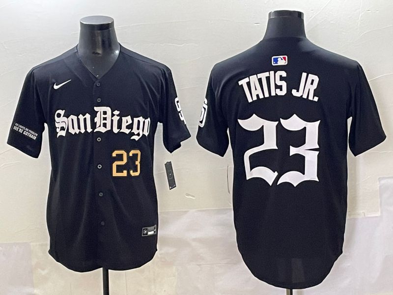 Men 2025 San Diego Padres #23 Tatis jr Black Five generations Joint Name Nike MLB Jersey style 5